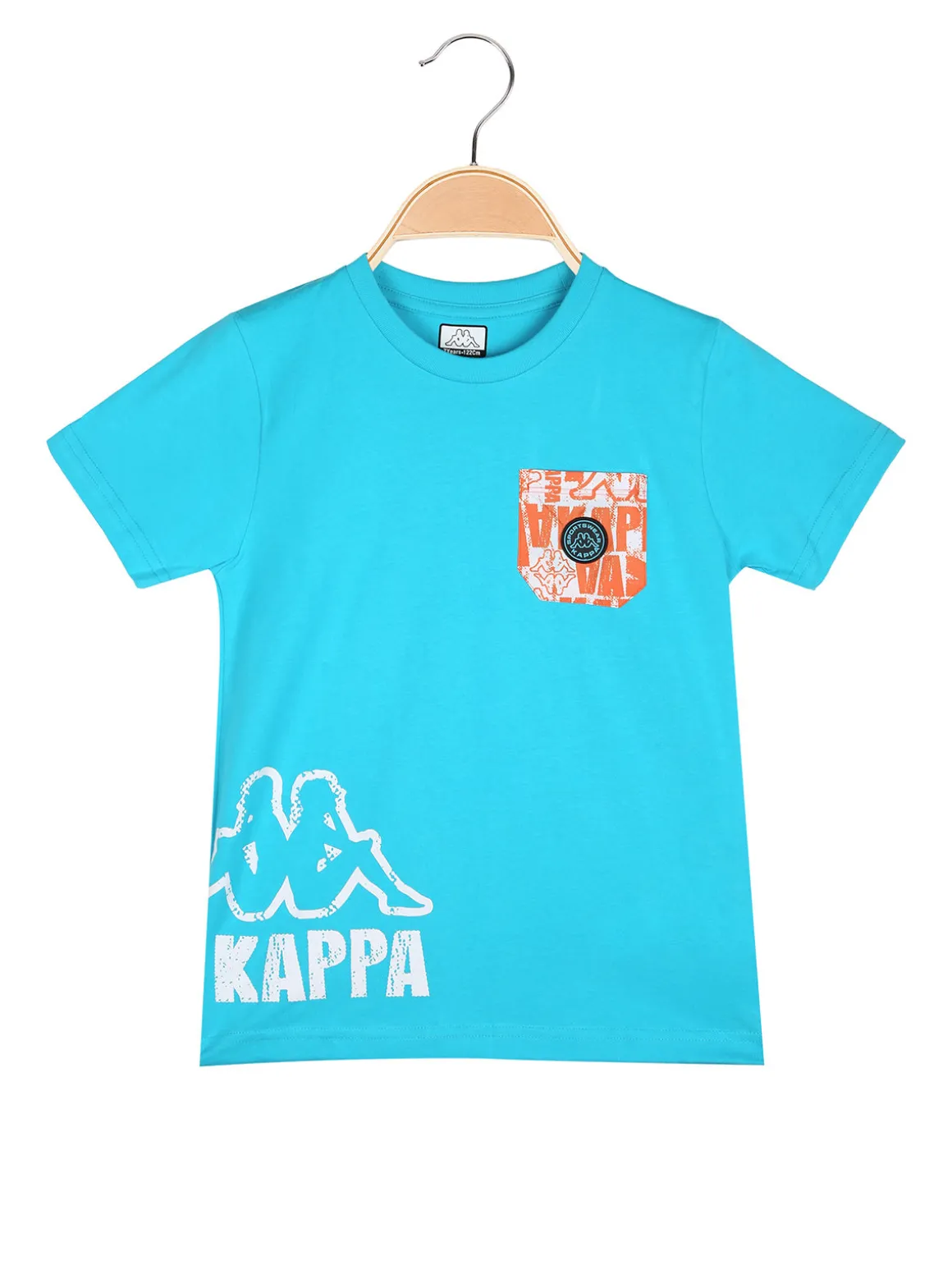 Kappa T-shirt da bambino in cotone con taschino e logo - turchese
