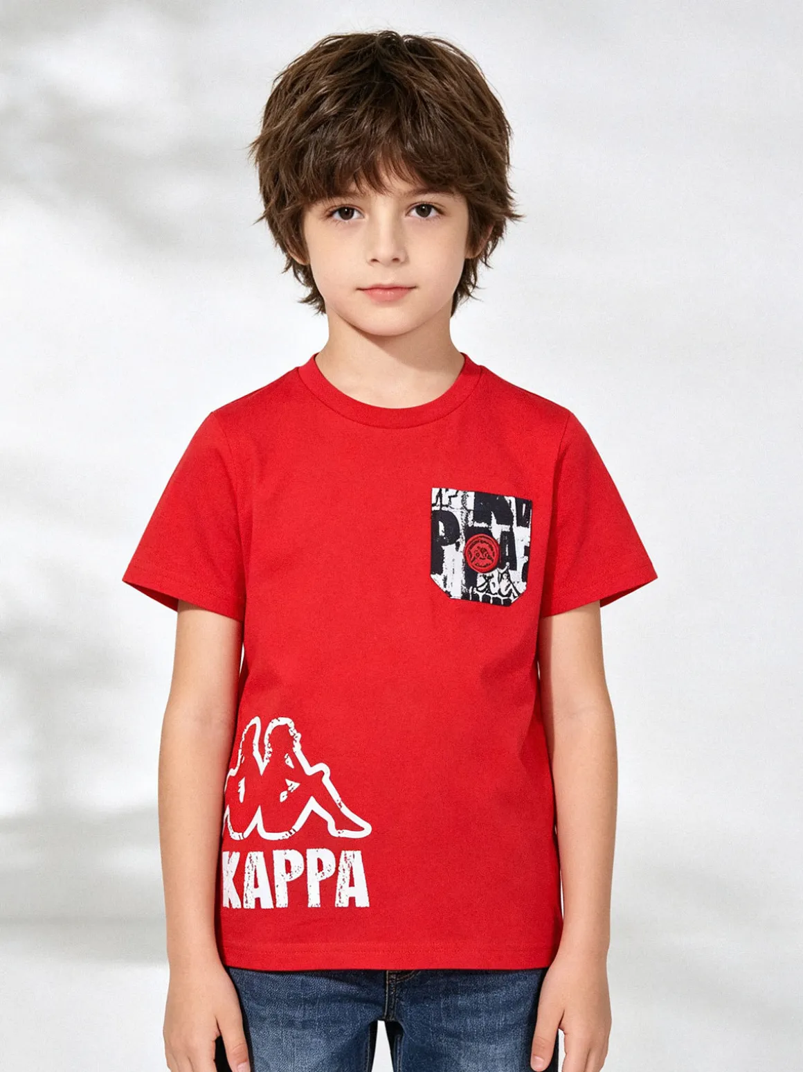 Kappa T-shirt da bambino in cotone con taschino e logo - rosso
