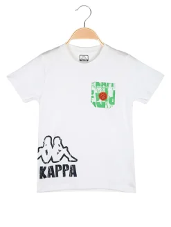 Kappa T-shirt da bambino in cotone con taschino e logo - bianco