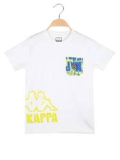 Kappa T-shirt da ragazzo in cotone con taschino e logo - bianco