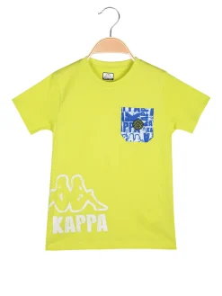 Kappa T-shirt da ragazzo in cotone con taschino e logo - limone