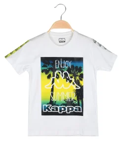 Kappa T-shirt da ragazzo in cotone con stampa disegno - bianco