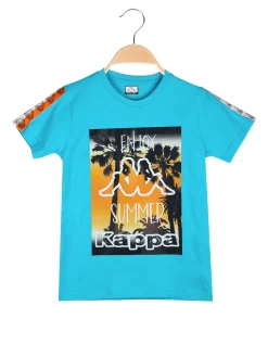 Kappa T-shirt da ragazzo in cotone con stampa disegno - turchese