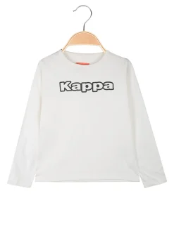 Kappa T-shirt girocollo da bambina a maniche lunghe con logo - bianco