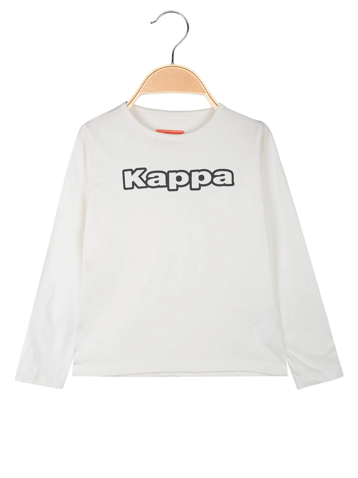 Kappa T-shirt girocollo da bambina a maniche lunghe con logo - bianco