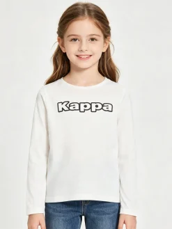 Kappa T-shirt girocollo da bambina a maniche lunghe con logo - bianco