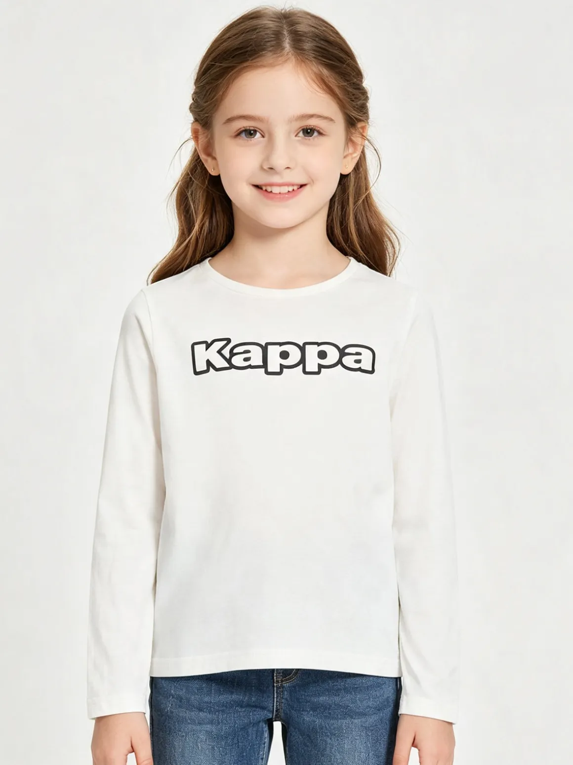Kappa T-shirt girocollo da bambina a maniche lunghe con logo - bianco