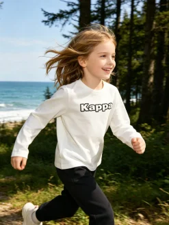 Kappa T-shirt girocollo da bambina a maniche lunghe con logo - bianco