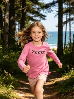Kappa T-shirt girocollo da bambina a maniche lunghe con logo - rosa