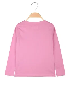 Kappa T-shirt girocollo da bambina a maniche lunghe con logo - rosa