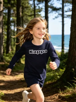 Kappa T-shirt girocollo da bambina a maniche lunghe con logo - blu scuro