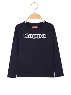 Kappa T-shirt girocollo da bambina a maniche lunghe con logo - blu scuro