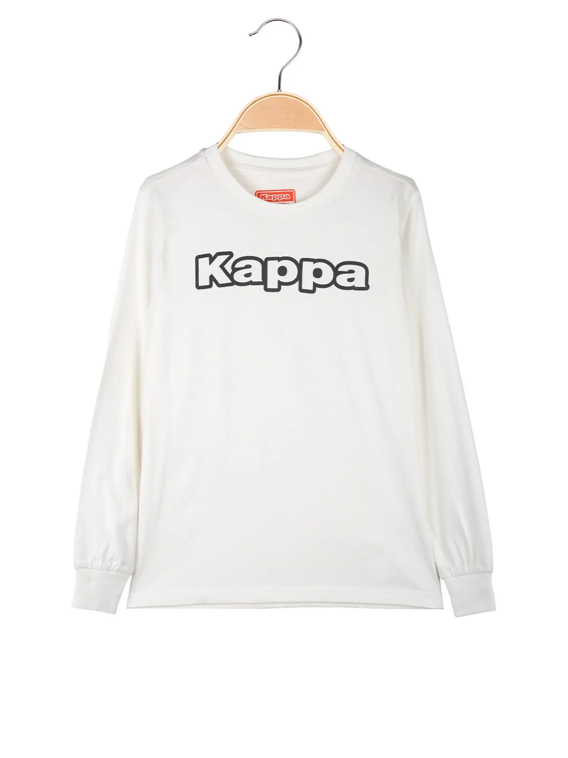 Kappa T-shirt girocollo da bambino a maniche lunghe con logo - bianco
