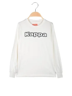 Kappa T-shirt girocollo da bambino a maniche lunghe con logo - bianco