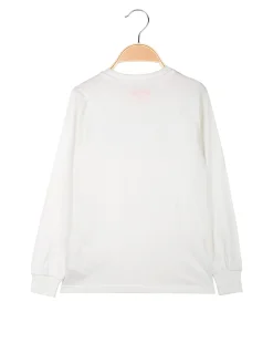 Kappa T-shirt girocollo da bambino a maniche lunghe con logo - bianco