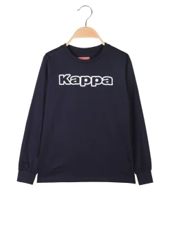 Kappa T-shirt girocollo da bambino a maniche lunghe con logo - blu scuro