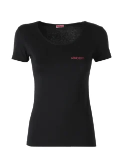Kappa T-shirt girocollo da donna in cotone bielastico - nero