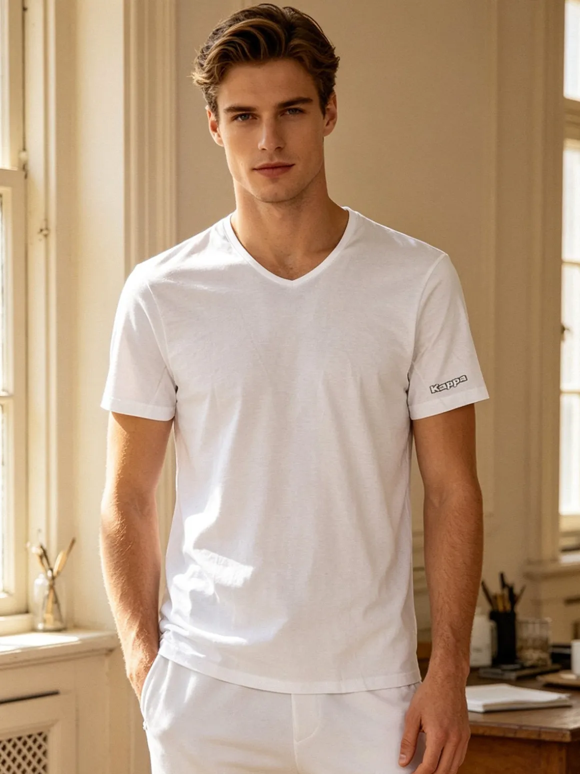 Kappa T-shirt intima da uomo in cotone scollo V