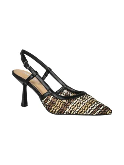 Keys Slingback donna in ecopelle colorata con cinturino alla caviglia e tacco a rocchetto - nero