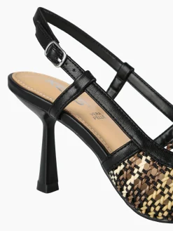 Keys Slingback donna in ecopelle colorata con cinturino alla caviglia e tacco a rocchetto - nero