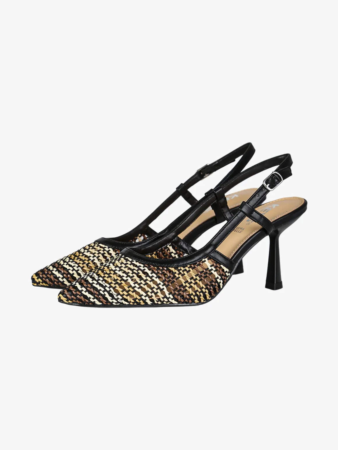 Keys Slingback donna in ecopelle colorata con cinturino alla caviglia e tacco a rocchetto - nero