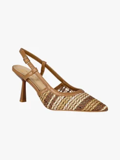 Keys Slingback donna in ecopelle colorata con cinturino alla caviglia e tacco a rocchetto - marrone