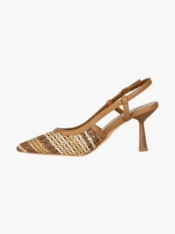 Keys Slingback donna in ecopelle colorata con cinturino alla caviglia e tacco a rocchetto - marrone