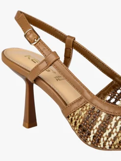 Keys Slingback donna in ecopelle colorata con cinturino alla caviglia e tacco a rocchetto - marrone