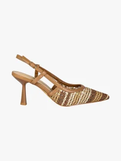 Keys Slingback donna in ecopelle colorata con cinturino alla caviglia e tacco a rocchetto - marrone