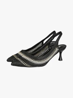 Keys Slingback donna in tessuto con cinturino elastico e tacco a rocchetto - nero