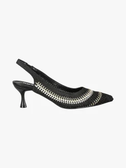 Keys Slingback donna in tessuto con cinturino elastico e tacco a rocchetto - nero