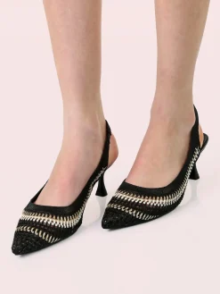 Keys Slingback donna in tessuto con cinturino elastico e tacco a rocchetto - nero