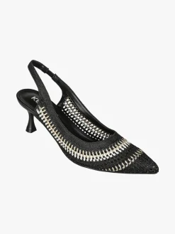 Keys Slingback donna in tessuto con cinturino elastico e tacco a rocchetto - nero