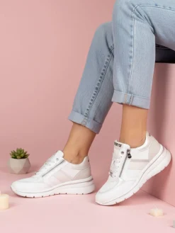 Keys Sneakers donna con zeppa e doppia zip - bianco