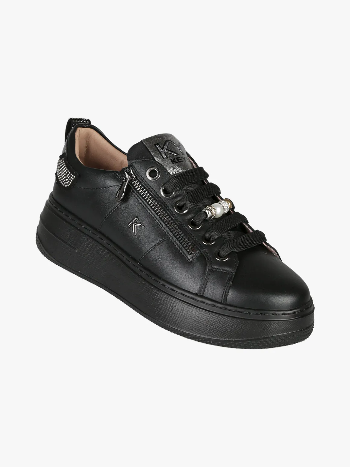 Keys Sneakers donna gioiello in pelle con platform - nero