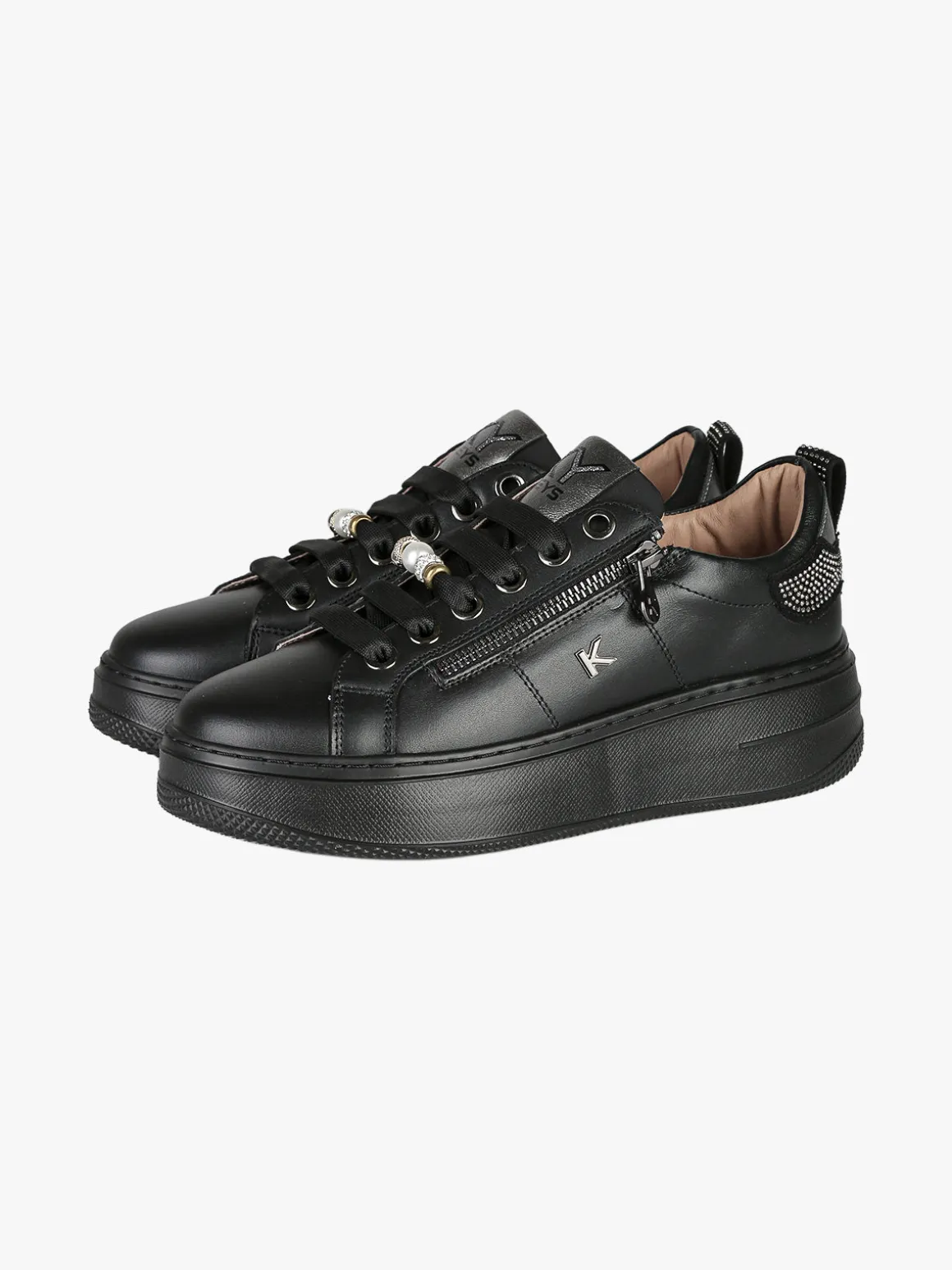 Keys Sneakers donna gioiello in pelle con platform - nero