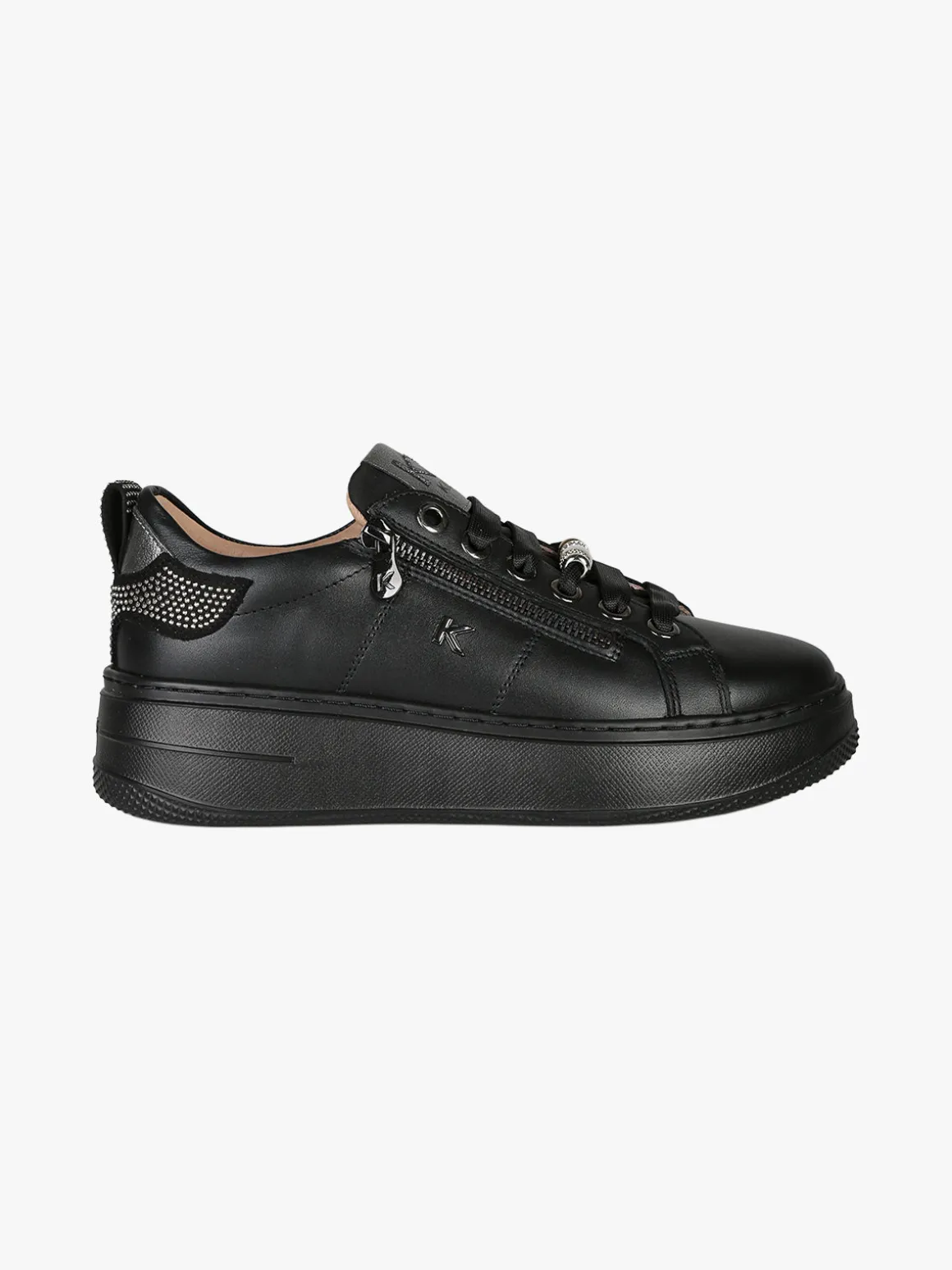 Keys Sneakers donna gioiello in pelle con platform - nero