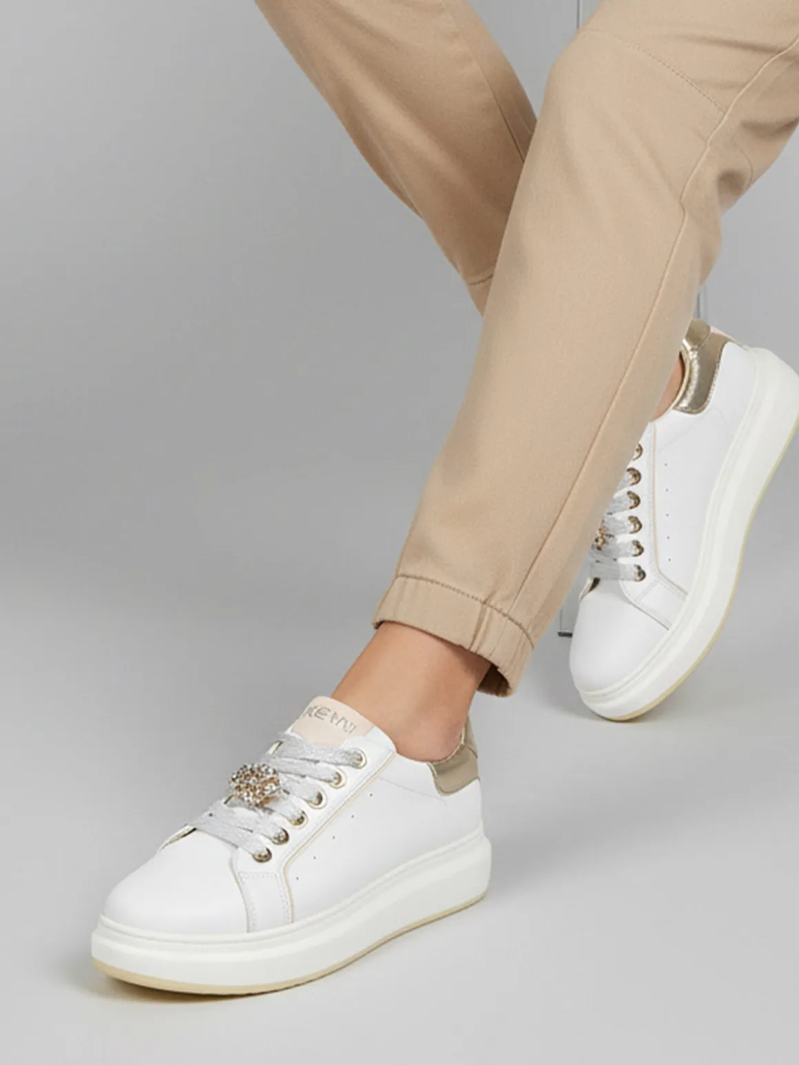 Keys Sneakers donna gioiello con platform - bianco