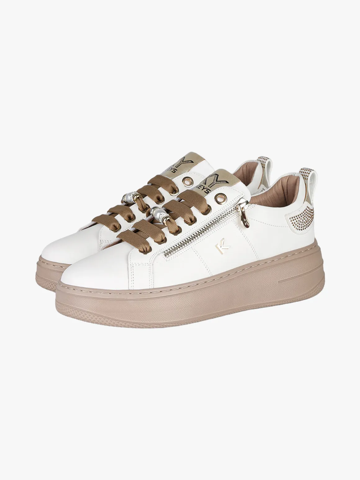 Keys Sneakers donna gioiello in pelle con platform - bianco