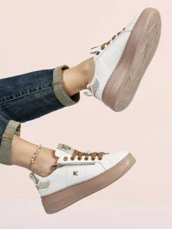 Keys Sneakers donna gioiello in pelle con platform - bianco
