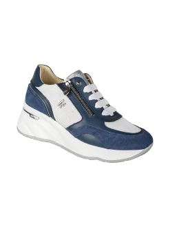 Keys Sneakers donna in pelle con zeppa - blu