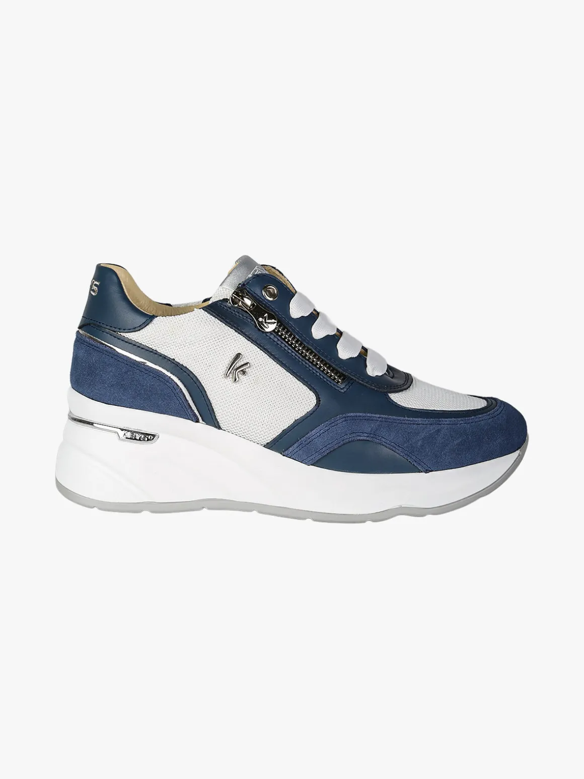 Keys Sneakers donna in pelle con zeppa - blu