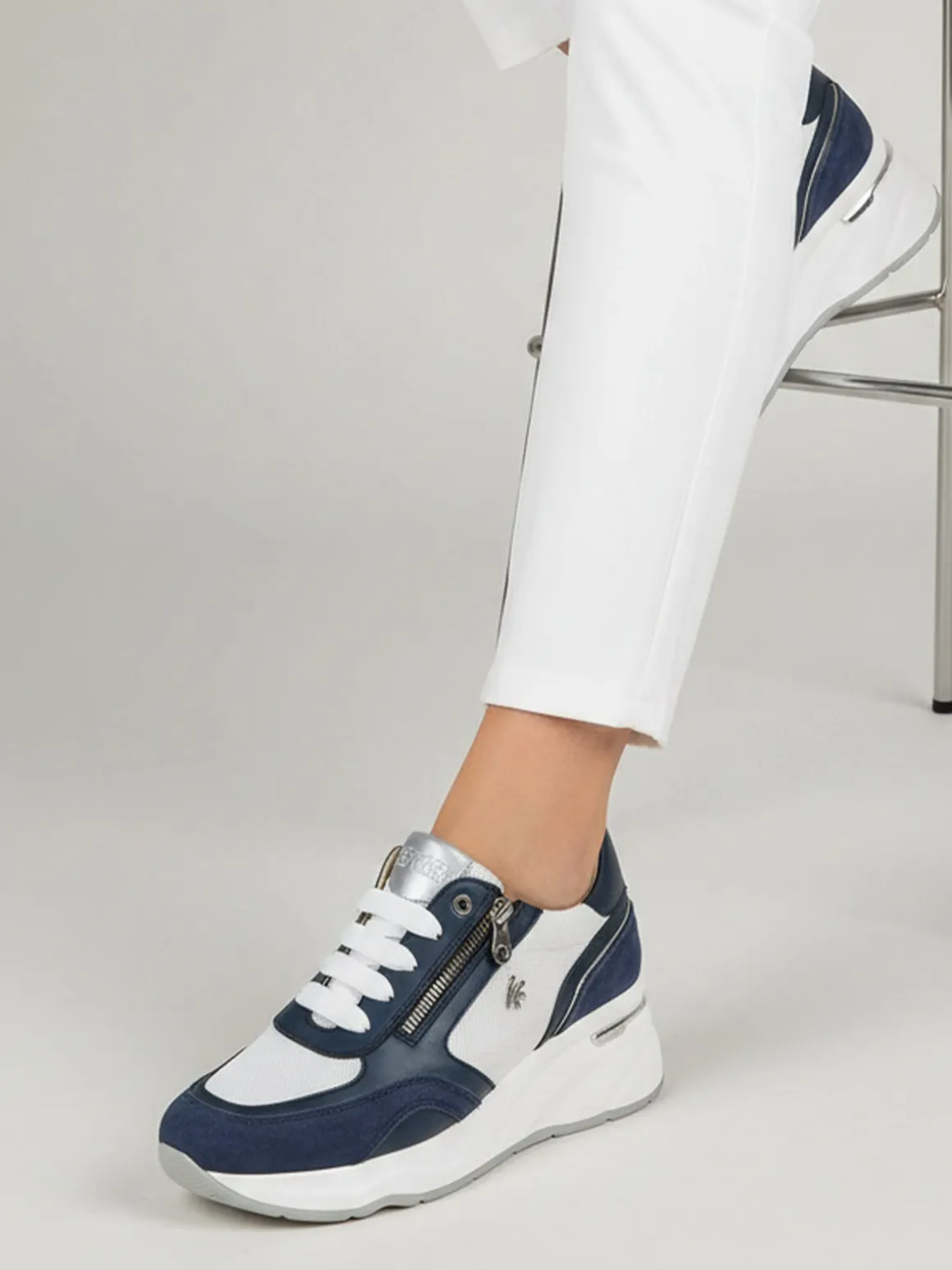 Keys Sneakers donna in pelle con zeppa - blu