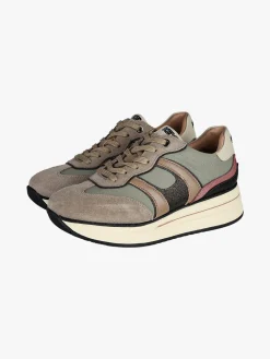 Keys Sneakers donna in pelle con platform - pistacchio