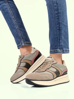Keys Sneakers donna in pelle con platform - pistacchio