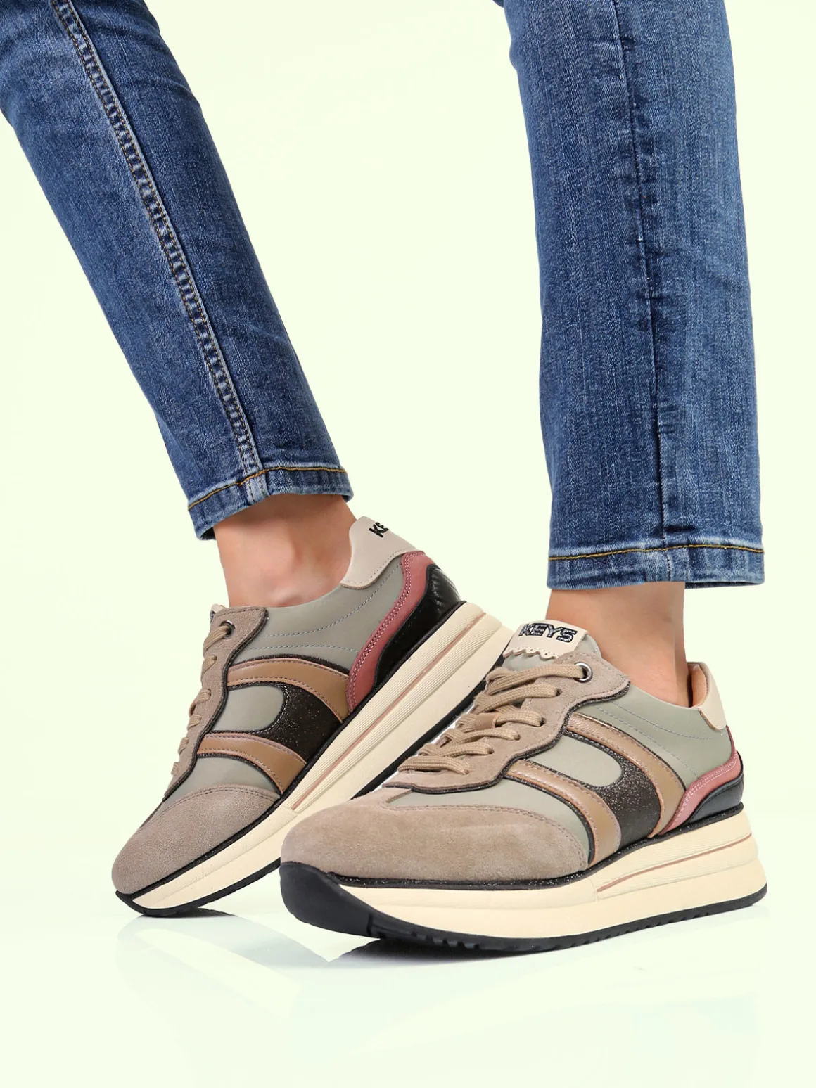 Keys Sneakers donna in pelle con platform - pistacchio