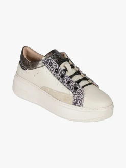 Keys Sneakers donna in pelle con borchie e platform - beige