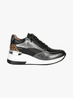 Keys Sneakers donna in pelle con zeppa - nero