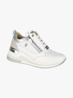 Keys Sneakers donna in pelle con zeppa - bianco