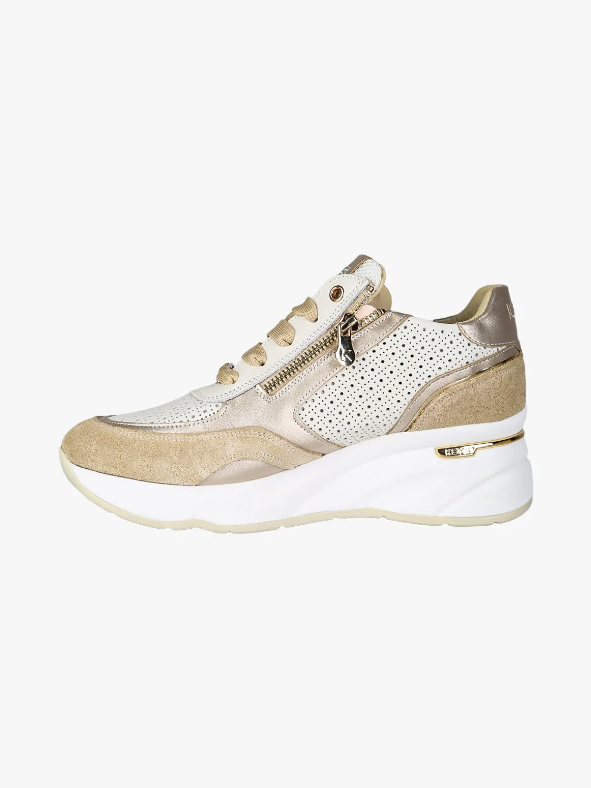 Keys Sneakers donna in pelle con zeppa - beige